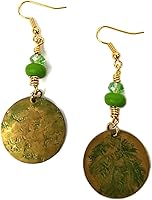 Vista 1 de Lime Green Round Earrings, Nickel Free, Hammered Brass, Boho Style, Rustic