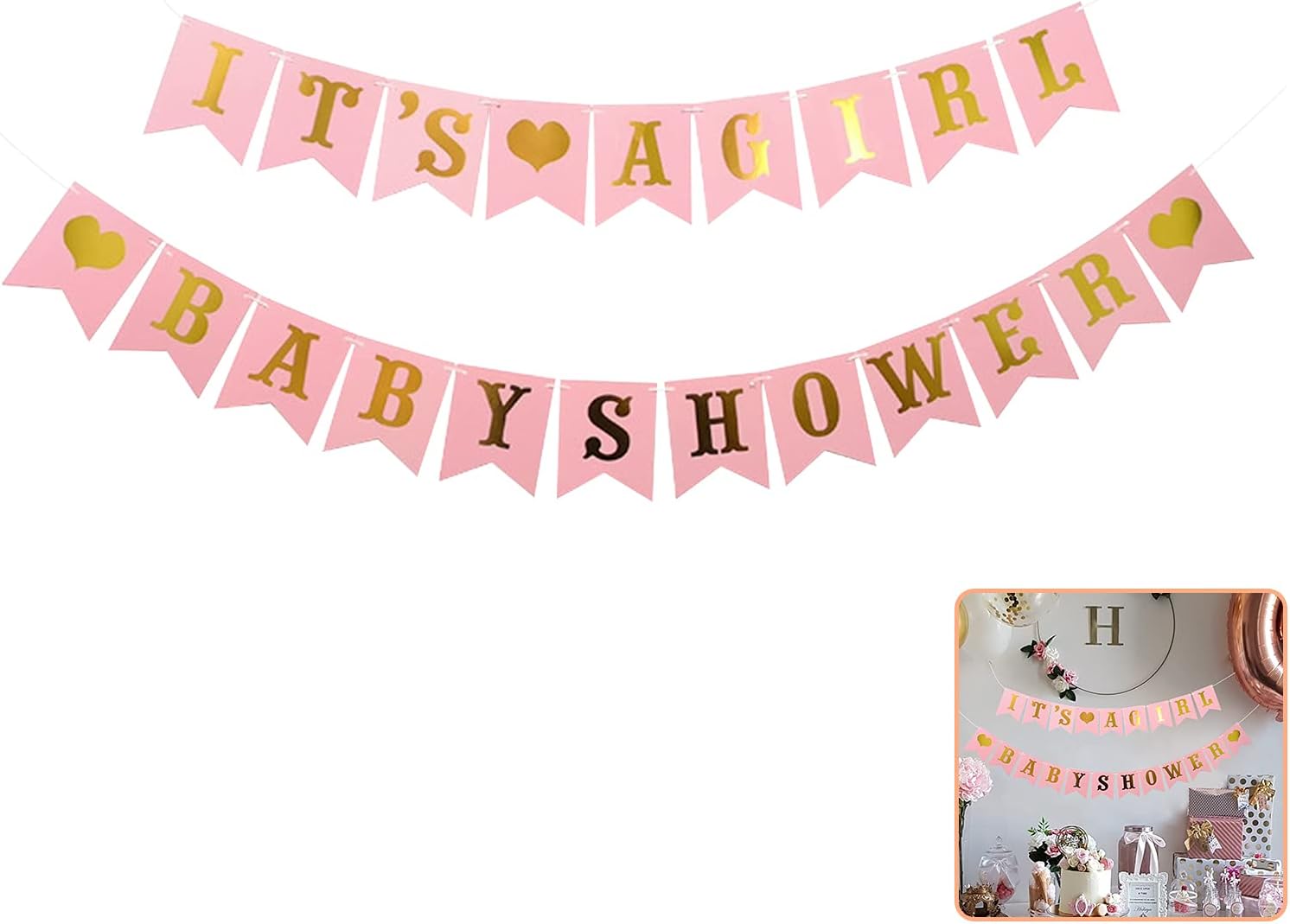Rose Gold Glittery Letter It's A Girl Baby Shower Banner Hanging Pennant Decor for Newborns Baby Girl Birthday Party Baby Shower Party DIY Decoration Supplies