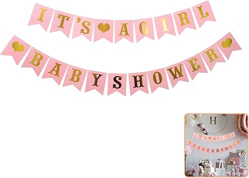 Rose Gold Glittery Letter Its A Girl Baby Shower Banner Hanging Pennant Decor for Newborns Baby Girl Birthday Party Baby Shower Party DIY Decoration Supplies