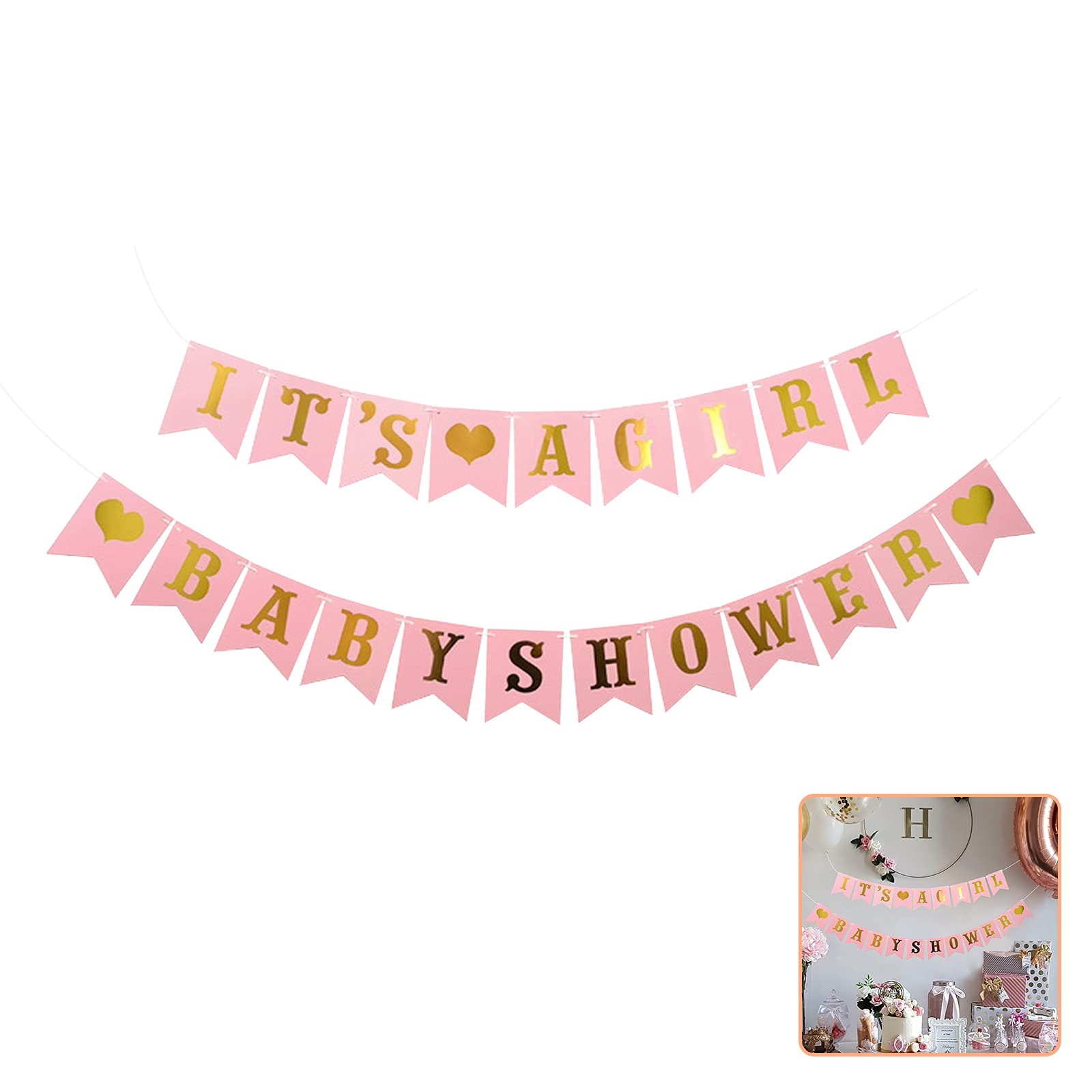 Rose Gold Glittery Letter It's A Girl Baby Shower Banner Hanging Pennant Decor for Newborns Baby Girl Birthday Party Baby Shower Party DIY Decoration Supplies