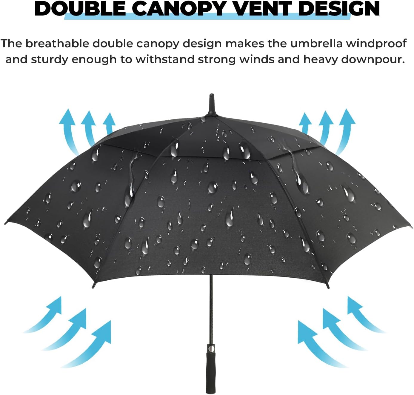 Automatic Open Golf Umbrella, 54/62/68/72 inch Extra Large Oversize Double Canopy Vented Stick Umbrellas, Windproof Waterproof Umbrella for Men And Women - Image 3