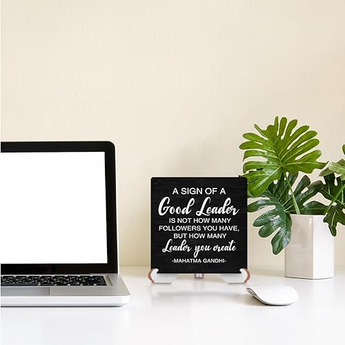 Miniatura 5 de Letrero inspirador de madera de buen líder, decoración de escritorio, decoración de oficina, cubículo, placa de país con soporte de madera, rústico,