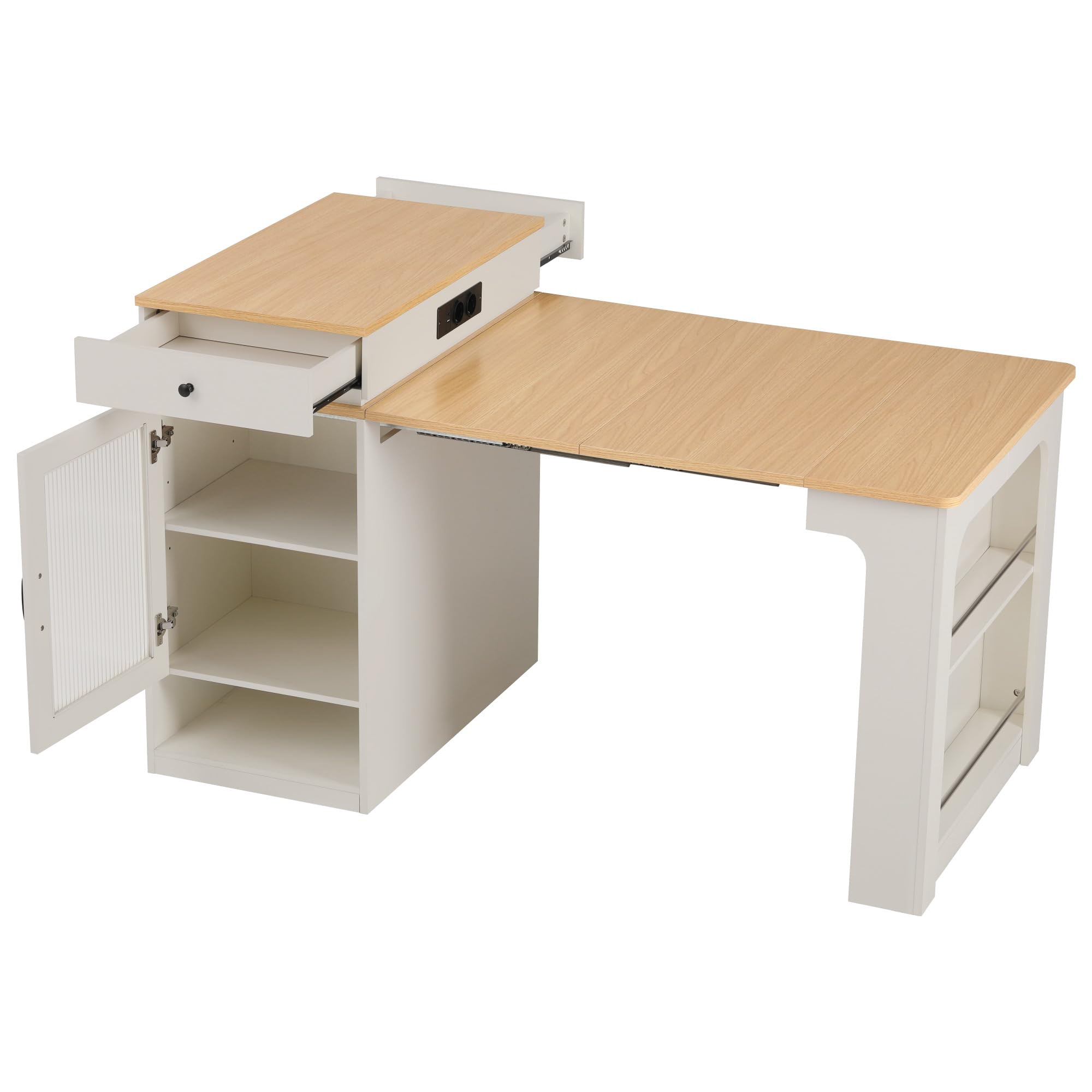 Isola della cucina con ruote, tavolo da pranzo allungabile con tavolo rimovibile, tavolo da bar con ciabattine, funge da isola da cucina, credenza o tavolo da bar per cucina e sala da pranzo (bianco)