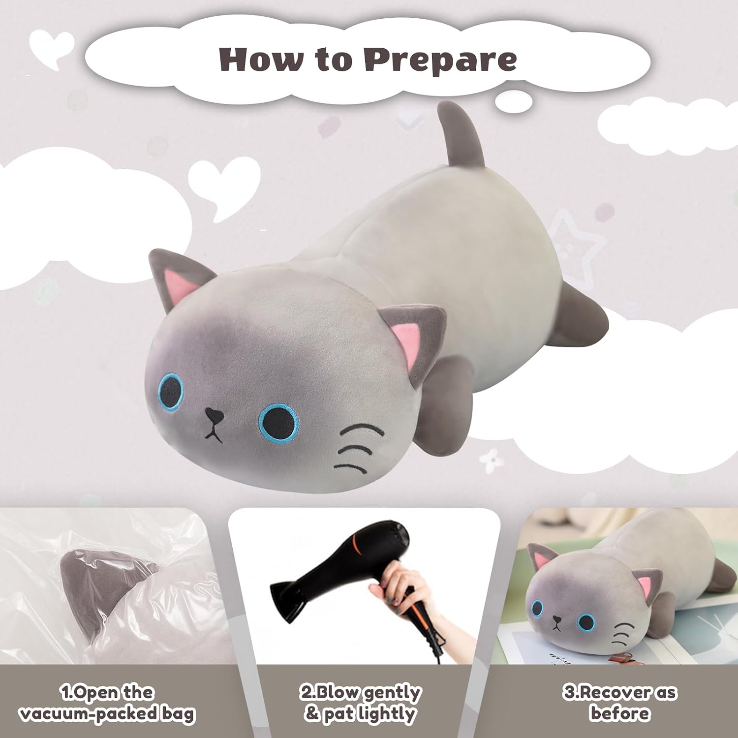 Finebee Weighted Siamese Cat Stuffed Animals, Cute Weighted Siamese Cat Plush, Soft Stuffed Weighted Plushie Pillow Gifts for Kids & Adults (13.8" 1.6Lbs) image 5
