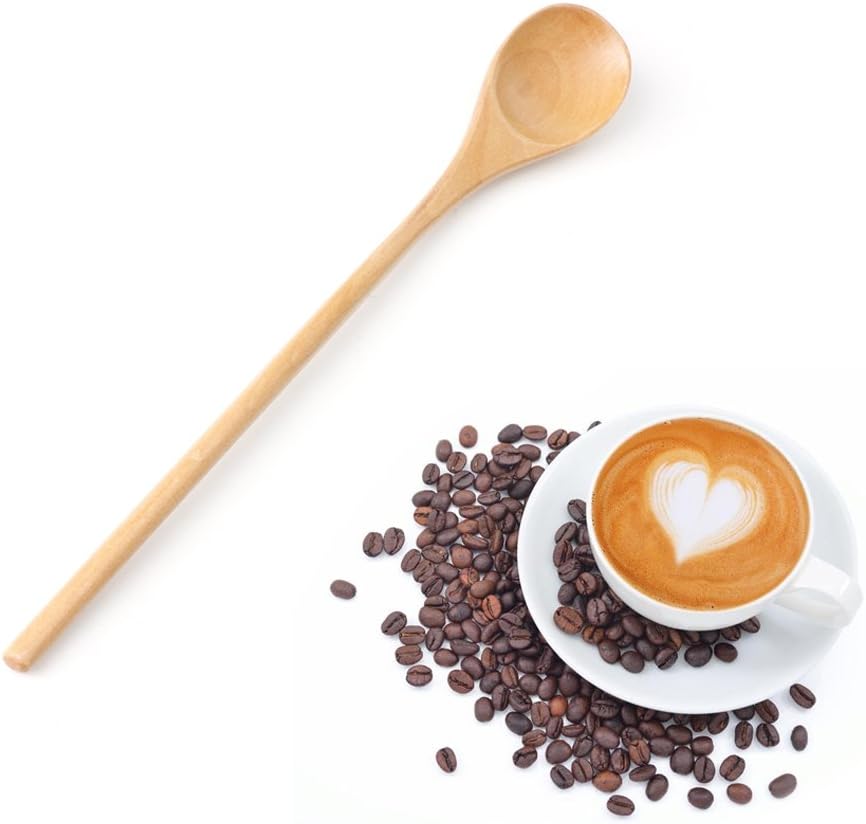 Wooden Spoon Soup Sugar Teaspoons Long Handle Kitchen Utensil Tool Tableware