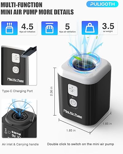 Miniatura 3 de Portable Air Pump for Inflatables Mini Air Pump with 1600mAh Battery & Camping Light - Rechargeable Electric Pump for Vacuum Storage Bags, Air