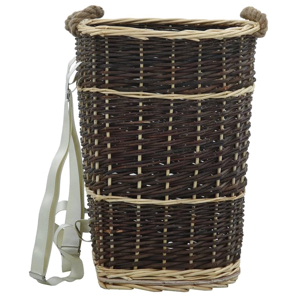 Cesto in vimini con tracolla, 44,5 x 37 x 50 cm, per legna da ardere, cestino per legna da ardere in vimini con manici, per soggiorno