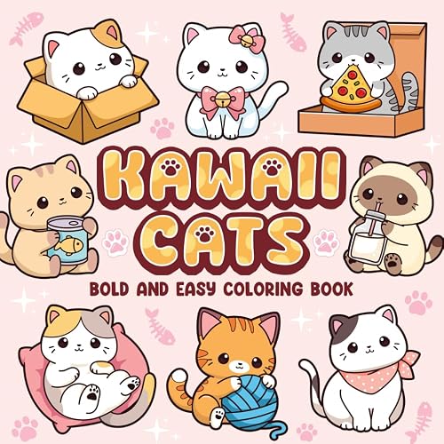 Kawaii Cats Bold and Easy Coloring Book: Cute And Adorable Minimalist Cats Designs Simple Art Coloring Page For Kids And Adults - Paperback