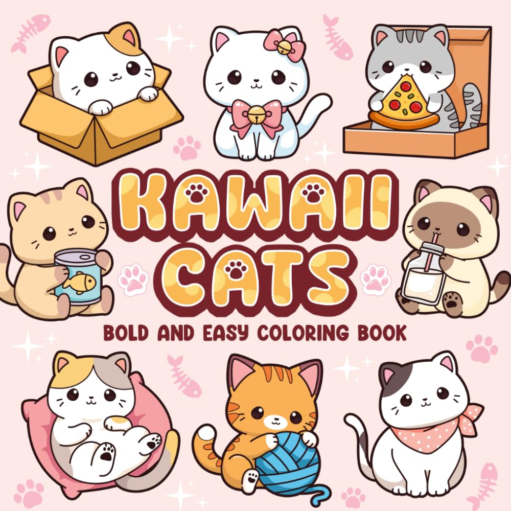 Kawaii Cats Bold and Easy Coloring Book: Cute And Adorable Minimalist Cats Designs Simple Art Coloring Page For Kids And Adults