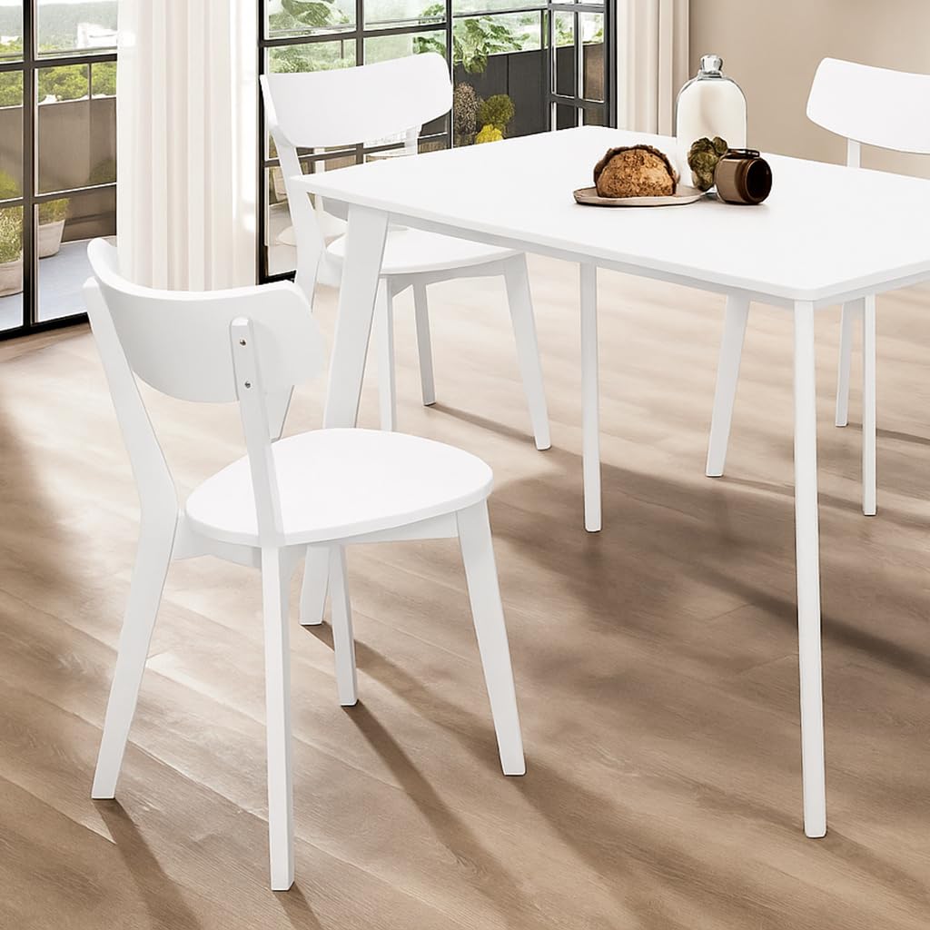 Homely® | Pack 2 sillas Comedor Cody | Auténtico Estilo Escandinavo y Minimalista, para tu Comedor o Cocina | Respaldo Ergonómico Curvado, Tablero Lacado y Madera Maciza Rubberwood | Lacado Blanco