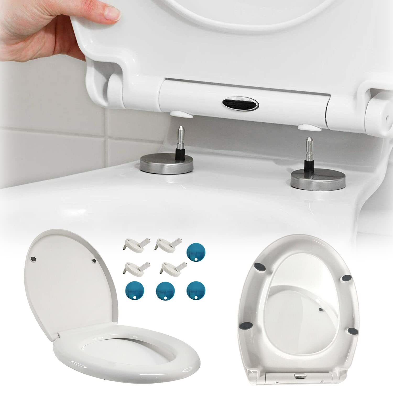 Autofather White Soft Close Toilet Seat With Quick Release, Simple Top Fixing, Heavy Duty Pp Material Anti-Bacterial Toilet Seats With Adjustable Hinges,O Shape Toilet Lid Loo Seat