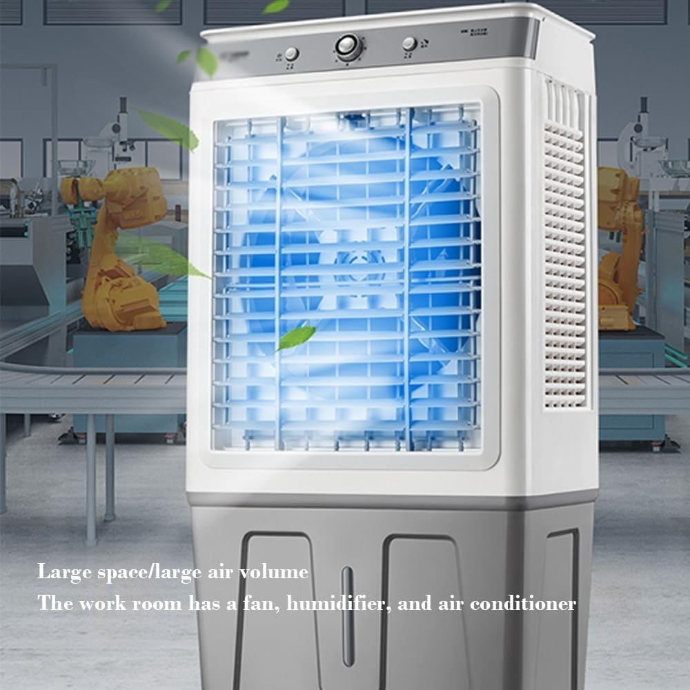 Enfriador de Aire Climatizador Evaporativo 3 En 1 Humidificador Ventilador Enfriador de Aire 40L 3 Velocidade Oscilación 120° 2 Cajas Hielo Aire Acondicionado Para Comercial Al Aire Libre 45*32.5*92cm