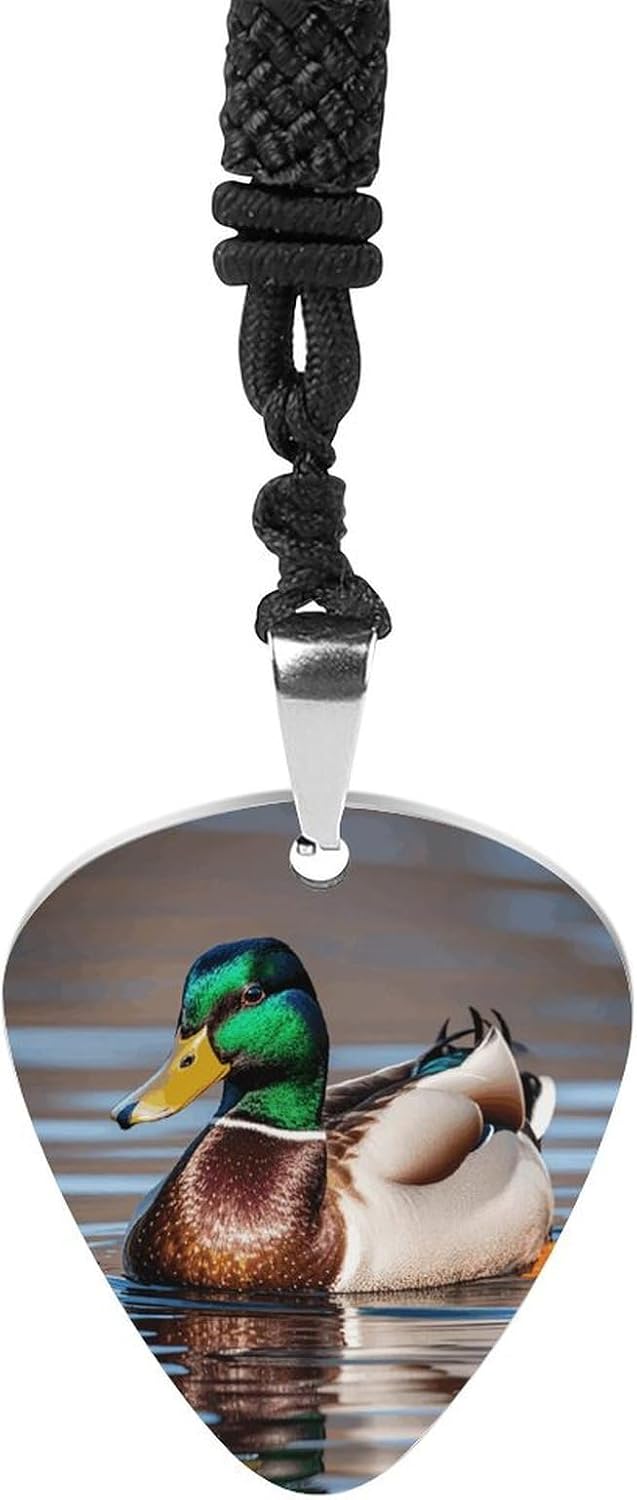 Mallard Duck Guitar Pick Holder Necklace Stainless Steel Music Pendant with Adjustable 60cm Cord Functional Jewelry for Guitarists & Music Lovers, Unisex Hip Hop Punk Accessory