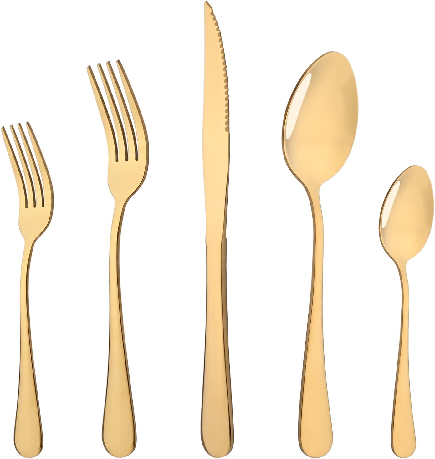 20-Piece Flatware Set with Steak Knives, Gold Stainless Steel Silverware Set for 4, Elegant Sleek Cutlery Utensil Set, Include Knife/Fork/Spoon&Salad Fork/Coffee Spoon, Dishwasher Safe