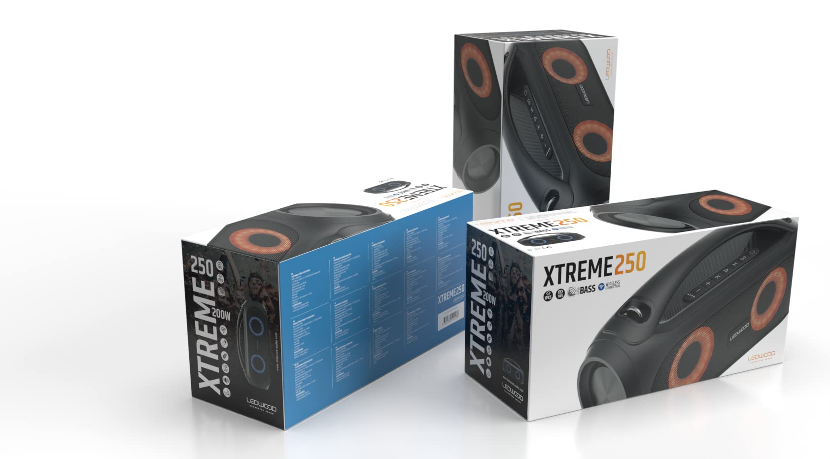 Ledwood Xtreme 250 - Enceinte Bluetooth TWS Portable avec Sangle - Haut-Parleur sans Fil Puissant avec LED Lumières Pulsées- Super Bass - IPX5 - AUX - Port USB - Radio FM - Noir