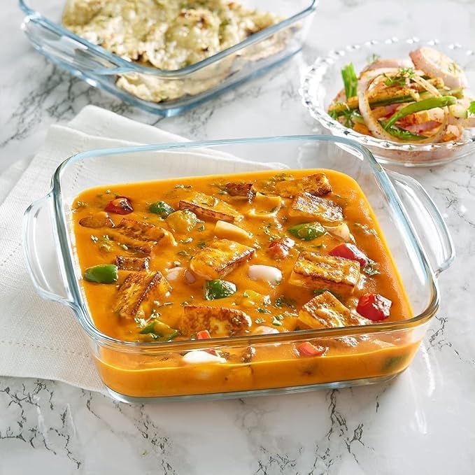 KINOTI Square Borosilicate Glass Baking and Serving Dish with Handles | Transparent Oven Safe Casserole | Microwave Dishwasher Safe | Heat-Resistant Glass Cookware for Baking Roasting Serving | 1600ml-image-32