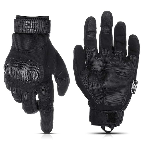 Glove Station - Guantes de goma para hombre, con protección de nudillos para combate militar, policial, tácticos, deportes al aire libre, Negro, M