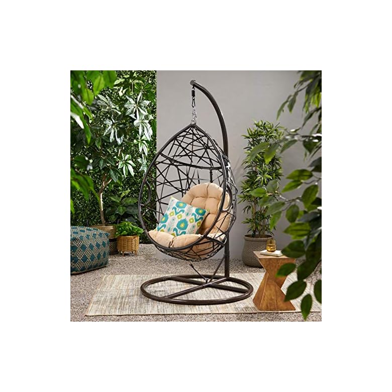Christopher Knight Home CKH Wicker Tear Drop Hanging Chair, Brown