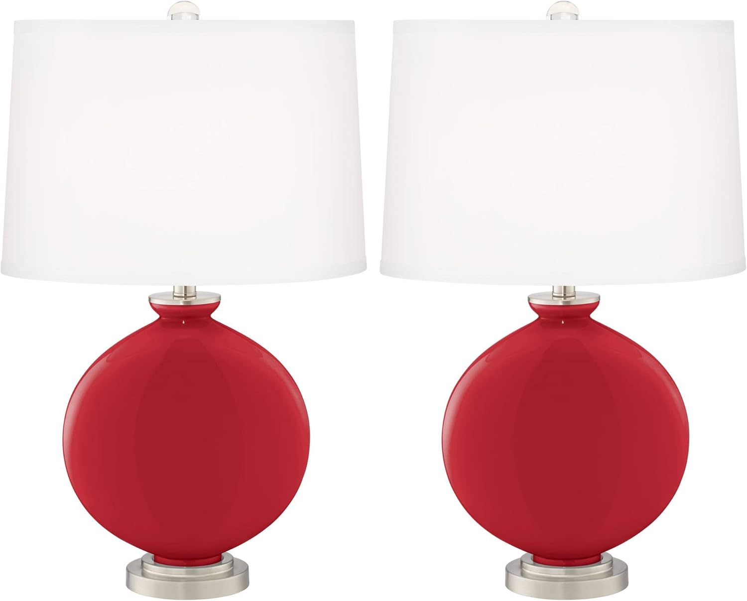 Color + Plus Carrie 26 1/2" Tall Round Modern Table Lamps Set of 2 Ribbon Red Finish Glass White Shade Living Room Bedroom Bedside Nightstand House Office Home Reading Kitchen Entryway Console