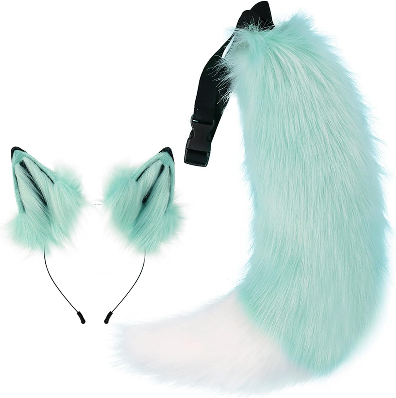 Faux Fur Fox Ears and Tail Set,Furry Ears Headband with Tail Fox Ears,Halloween Cosplay Party Fox Costumes