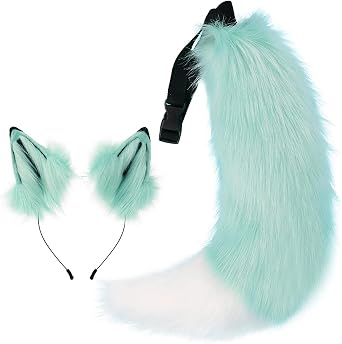 Fox Ears and Tail Set, Faux Fur Adjustable Fox Ear Headband & Poseable Tail for Cosplay Halloween Costume