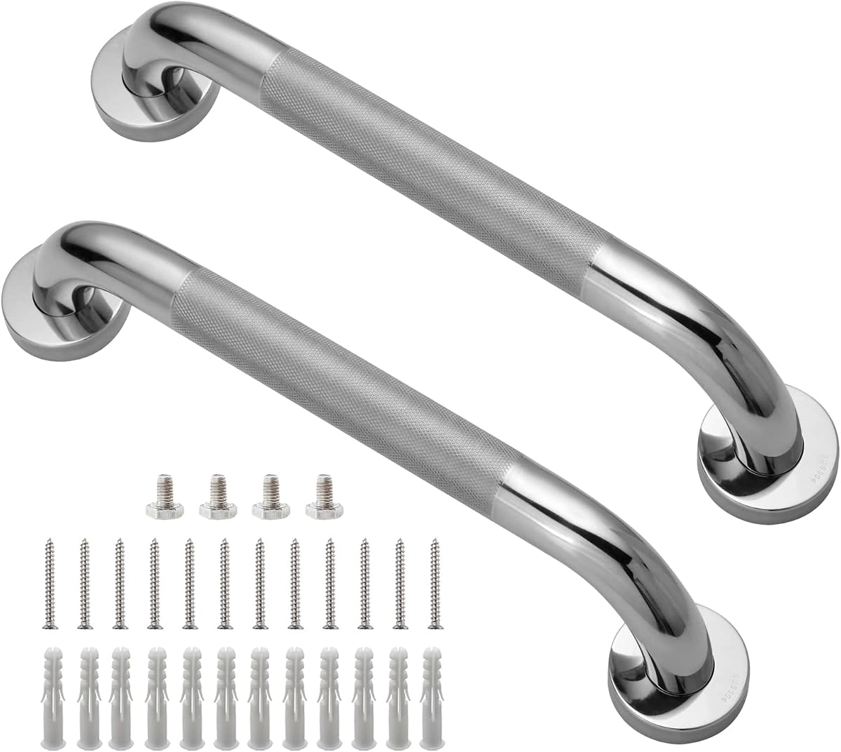 Rockgoya Shower Grab Bar, 2 Pack 12 Inch Bathroom Grab Bar, 304 Stainless Steel 1.25" Diameter Anti-Slip Handicap Grab Bar Support Shower Rail Senior Handrail Shower Safety Bar Handle
