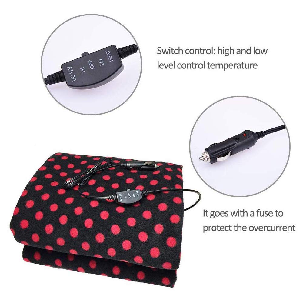 GHzzY Couverture chauffante électrique 12V pour Voiture, VUS, Camion, Bateau ou véhicule de Camping - épaissir Couverture chauffante pour Voiture à température réglable - 150x100cm