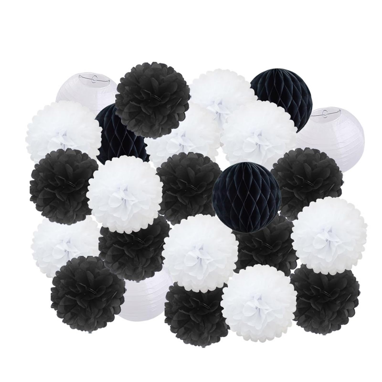 Pompon di carta 24 pezzi bomboniere da appendere pompon di carta for bambini e bambine compleanno blu scuro matrimonio eventi decorazione lanterne bianche(Black Set,Large-12inch(30cm))