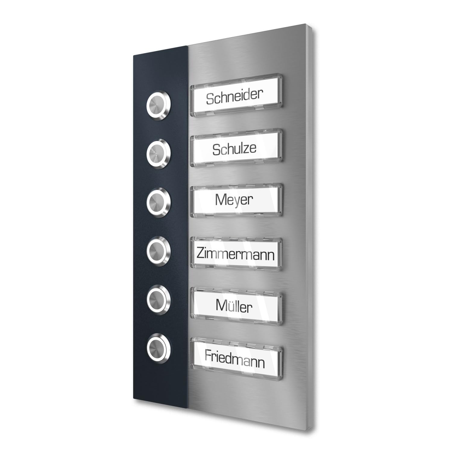 Campanello plurifamiliari con LED pressione Targhetta 6 nomi - V2A acciaio inox 140x255 mm - da incasso selezionabile da esterno per porta d'ingresso