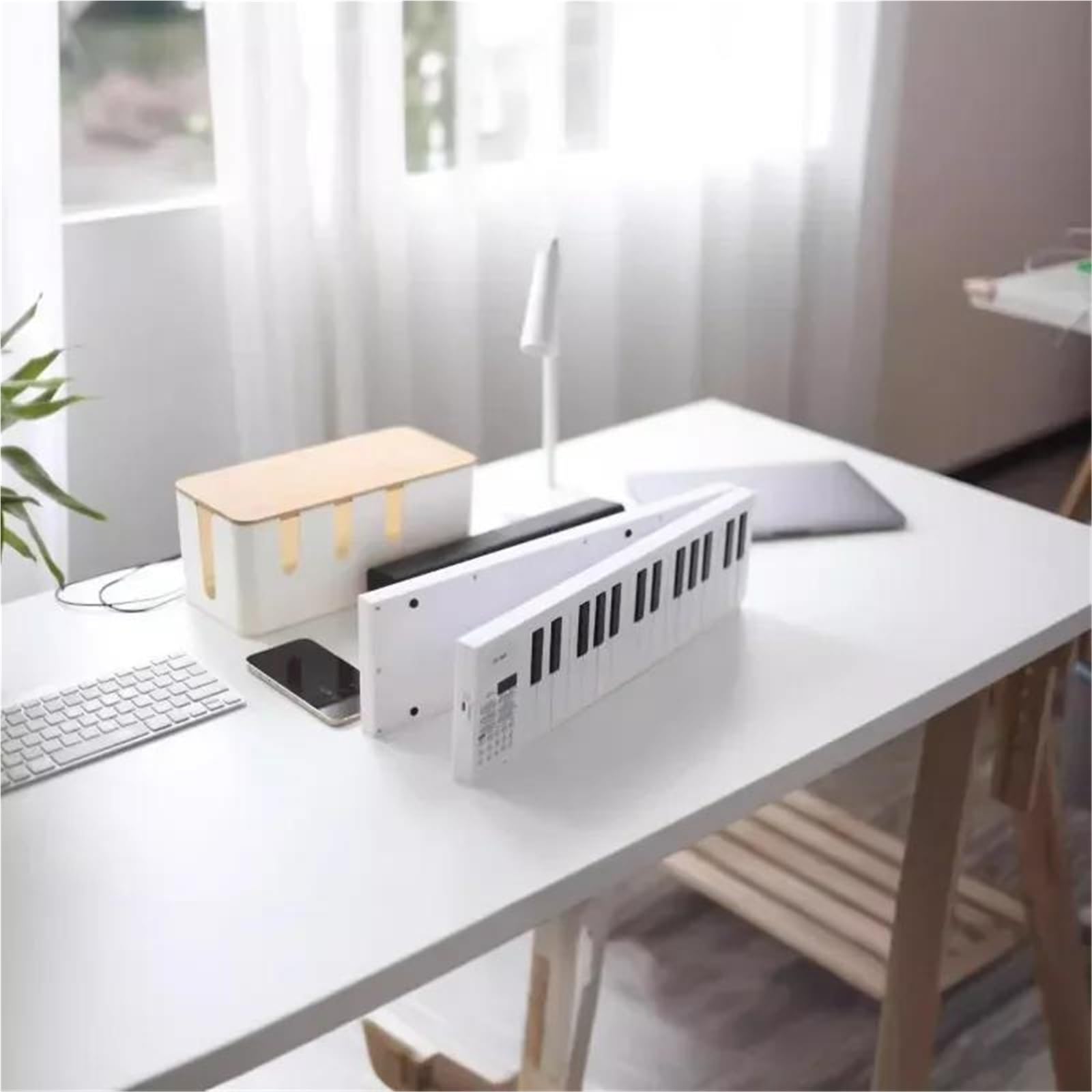 Pianino Elektroniczne Składane Pianino Elektryczne 61 Klawiszy Przenośny Syntezator Profesjonalna Klawiatura Do Występów(White)