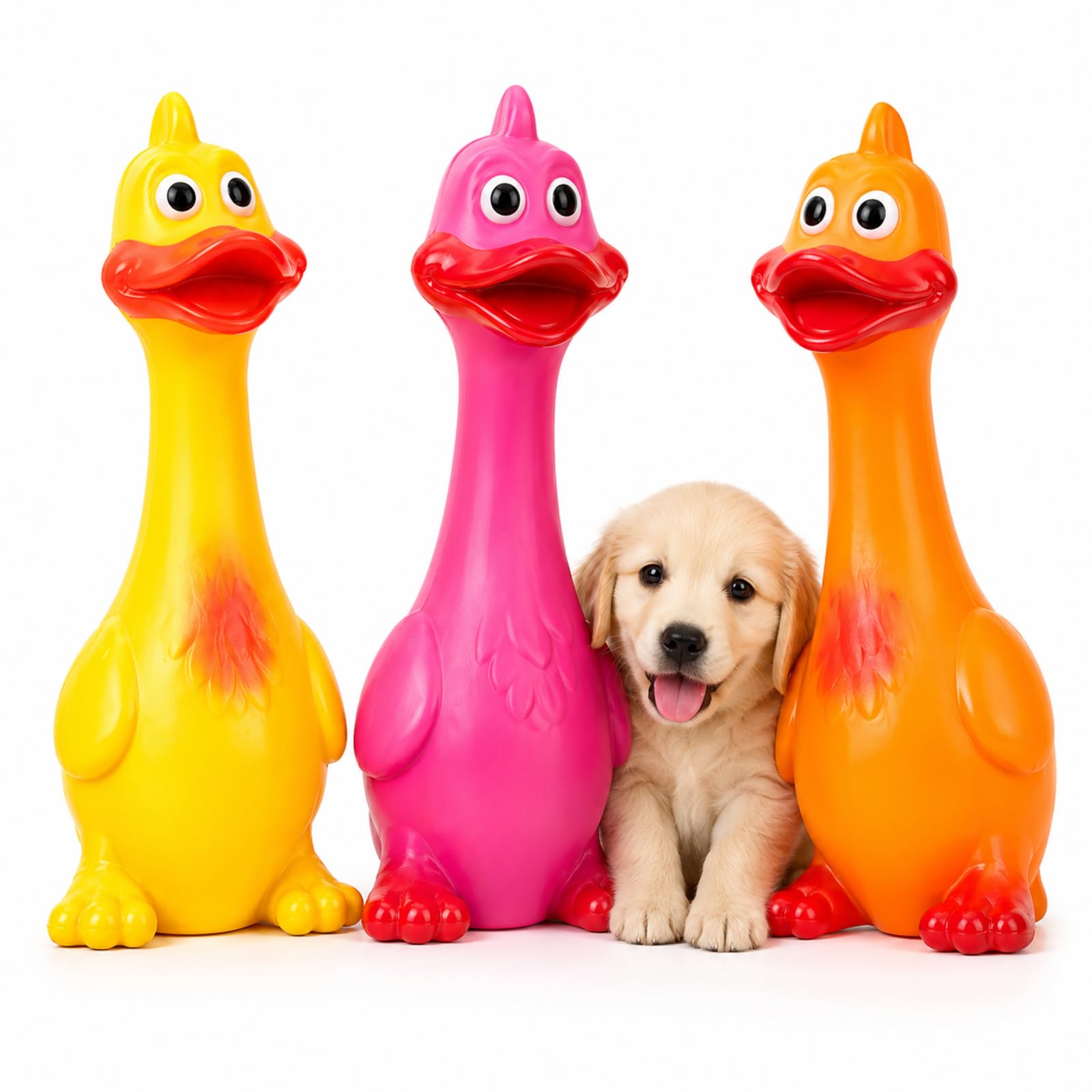 JBLJDWD 3Pcs Rubber Dog Items, Squeaky Duck Set for Interactive Play, Colourful Yellow Orange Pink Design for Indoor Outdoor Use, Ideal for Puppy Training and Gift Occasions