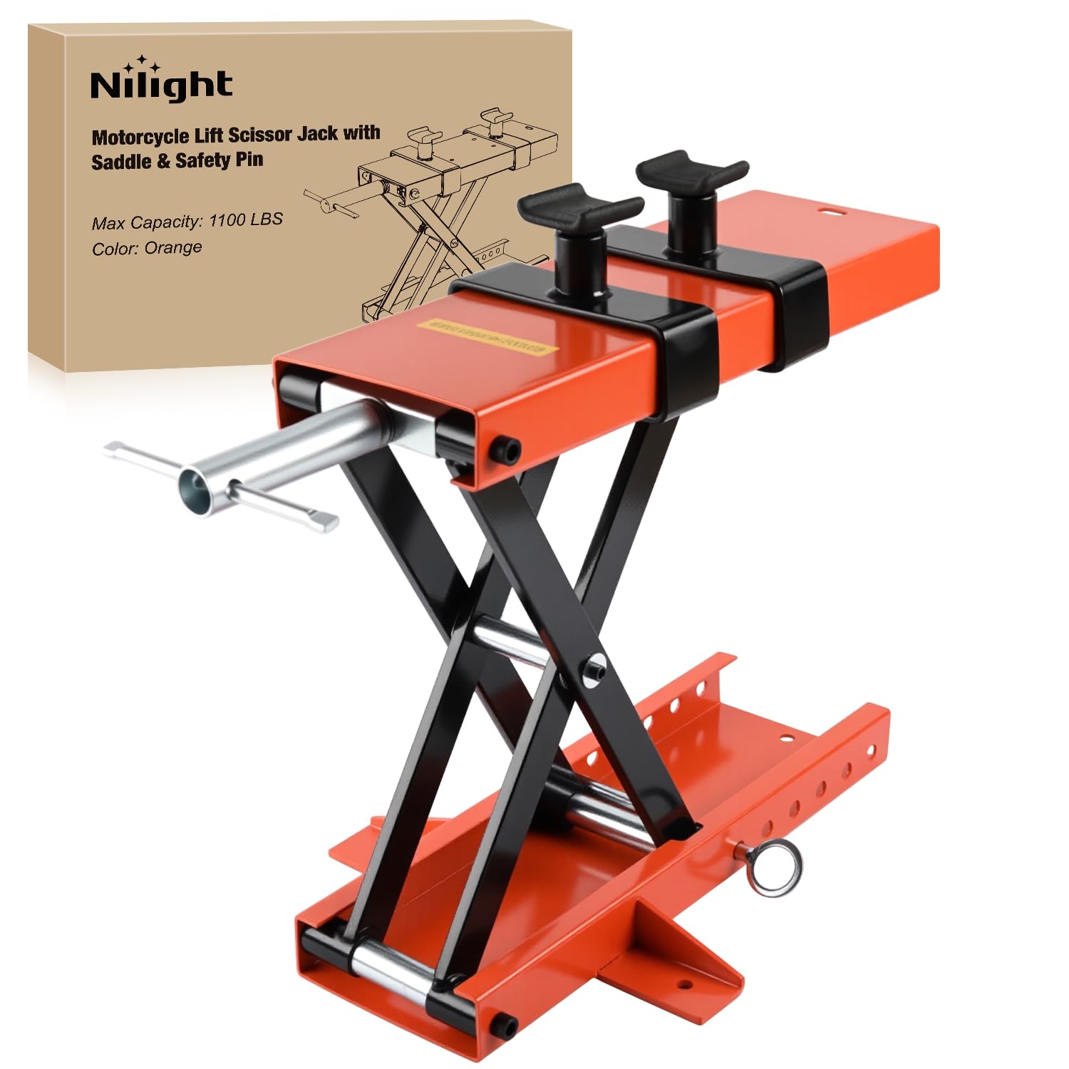 Nilight Sollevatore per Moto 1100 LBS Martinetto a Forbice con Selle Perno di Sicurezza Manovella 3.7"-15.7" in Acciaio per Moto ATV Cross, Arancione