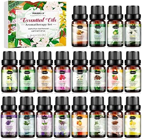 Essential Oils Set, Aromatherapy Essential Oil Kit for Diffuser, Humidifier, Massage, Skin Care (20 x 5ml) - Eucalyptus, Lavender, Tea Tree, Peppermint, Lemongrass, Frankincense, Cinnamon, Sandalwood