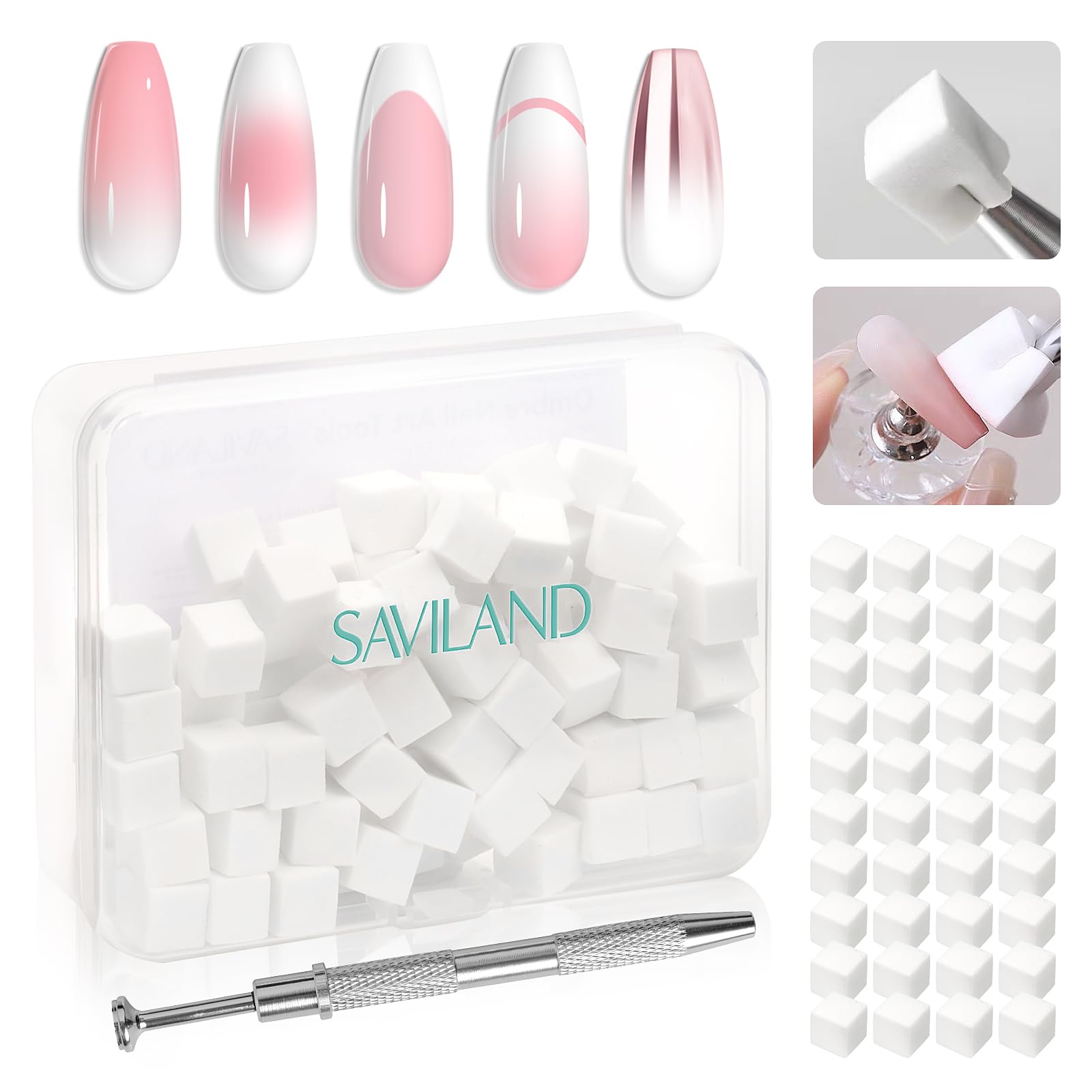 SAVILAND 100PCS Nail Sponges for Ombre: Nail Art Sponges with Grabbing Pen Ombre Nail Sponge Gradient Nail Tools Aura Nails Ombre Nail Brush Professional Accessories Supplies Home DIY Nail Art Salon