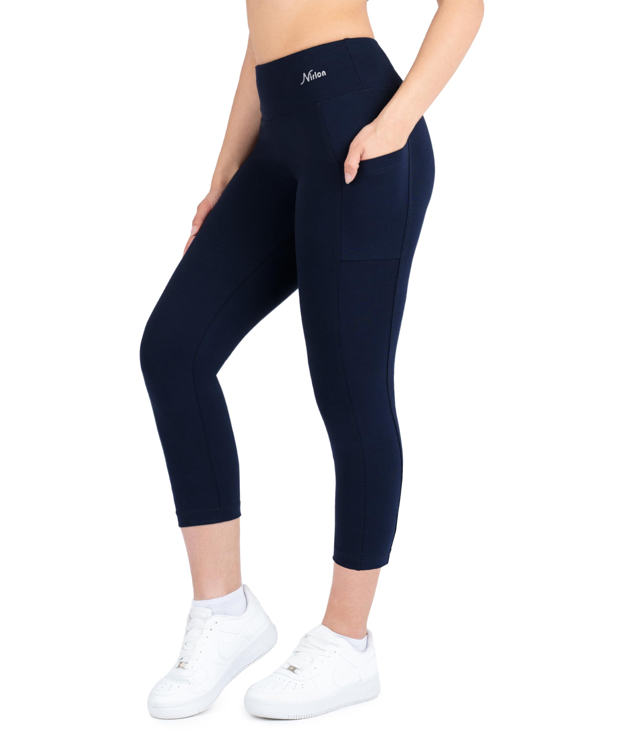 Nirlon Capri Leggings with Pockets - Capri Leggings with Pockets for Women Breathable High Waisted Capri Leggings for Women