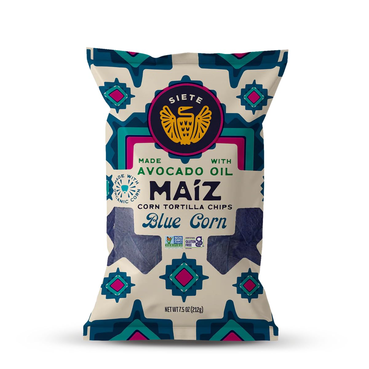 Siete Maiz Totopos Corn Tortilla Chips | Blue Corn | Gluten Free | Vegan Snacks | Non GMO & Organic Corn Chip | Made with Avocado Oil | Preservative Free | 7.5 Oz. Bag (Pack of 6)