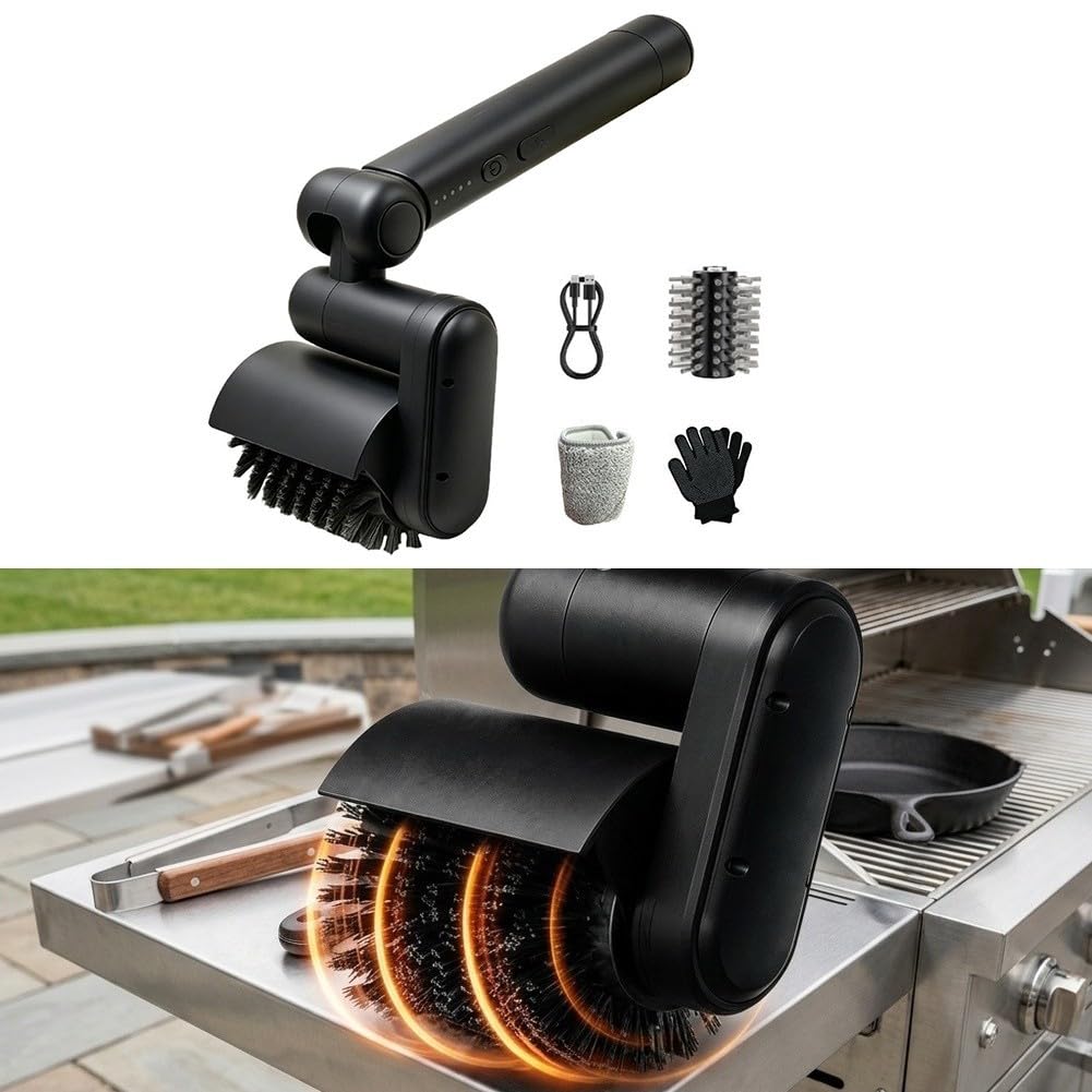 Spazzola elettrica per griglia, senza fili, con setole in acciaio inox, con porta di ricarica USB, rotazione ad alta velocità di 1100 giri/min, per una pulizia efficiente del barbecue