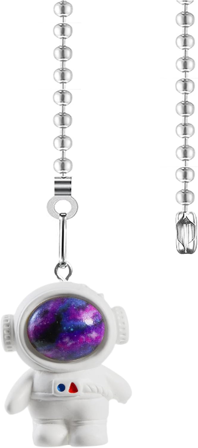 12" Easy-Install Ceiling Fan Pull Chain Set with Decorative Pendant - Extender & Ball Chain Connector for Light Pull Chains, Ceiling Fan Hanging Ornament Accessories (Astronaut)