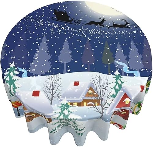 Miniatura 3 de BETGINY Mantel de Navidad Mantel redondo de 60 pulgadas con diseño de muñeco de nieve azul con diseño de muñeco de nieve y árbol de Navidad, Papá