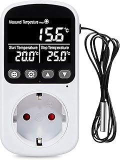 Digital Thermostat Steckdose,Temperaturregler für Steckdose mit Fühler, 230V 16A Digital Temperaturschalter mit LCD Bildschirm, Temperaturwächter für Gewächshaus Reptilien Terrarium Heizung Kühlung