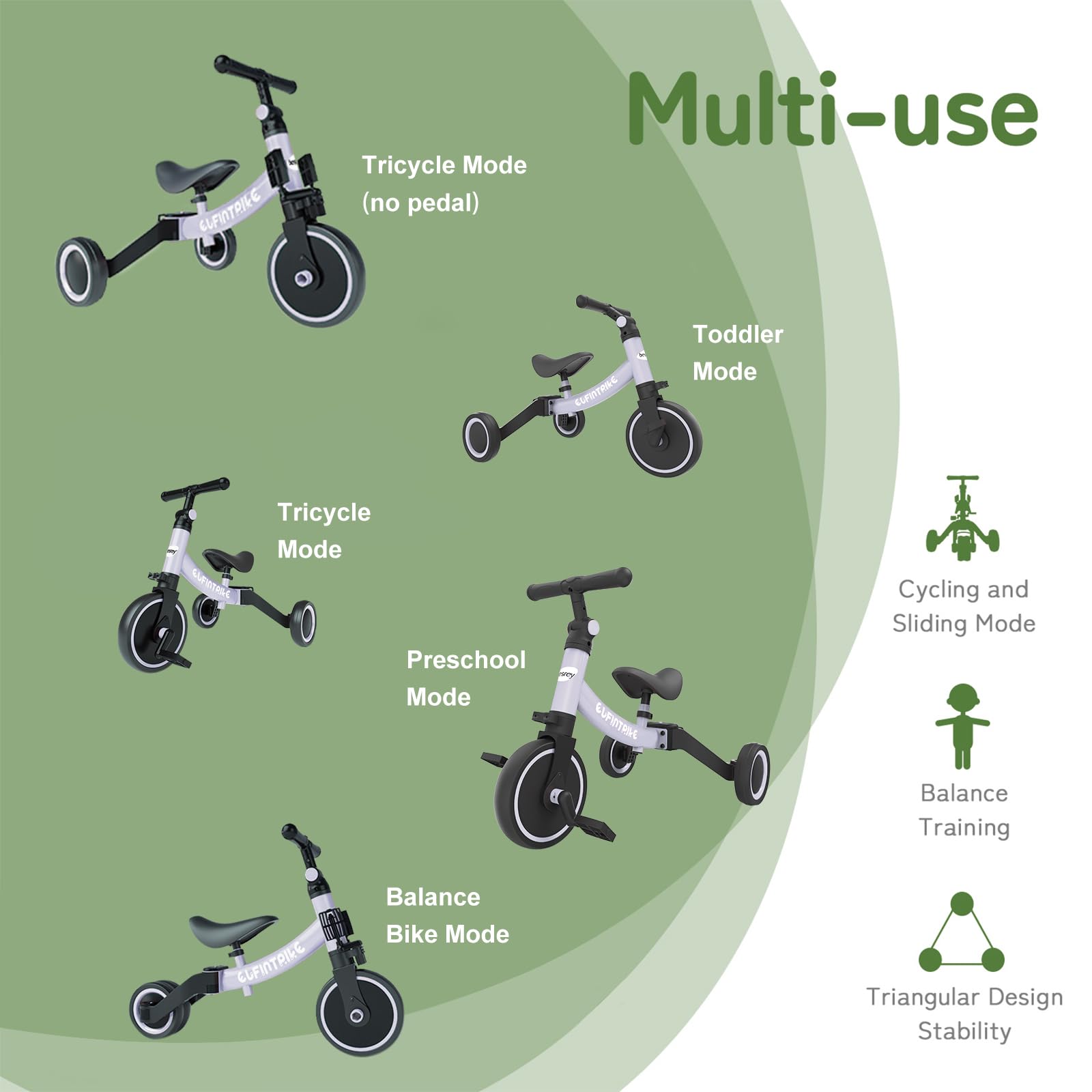 besrey Tricicli 5 in 1 Triciclo per Bambini da 1 a 5 Anni,Triciclo Senza Pedali,Bicicletta Senza Pedali, Viola Lavanda