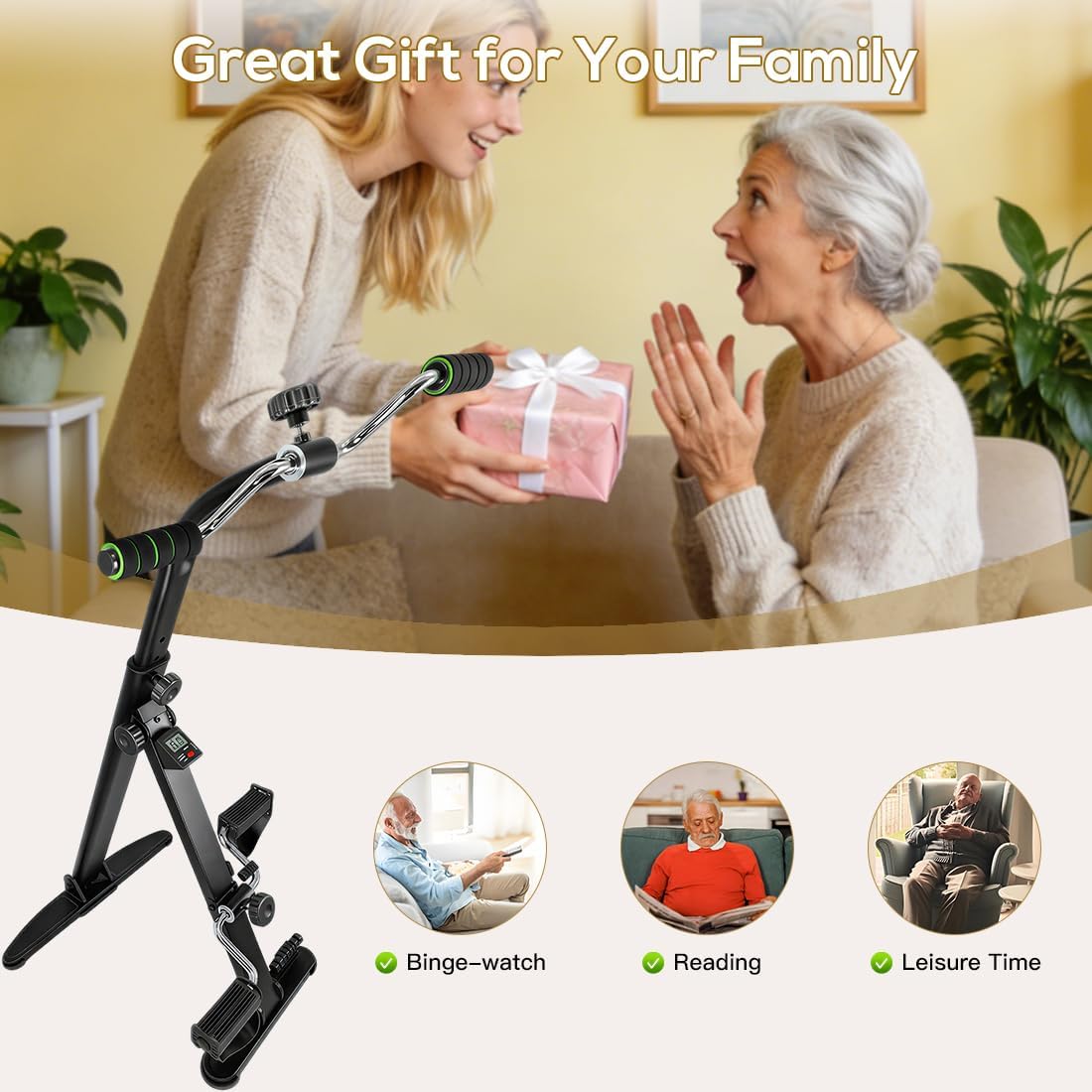 Adjustable Pedal Exerciser for Seniors, Upright Arm and Leg Exercise Bike for Home Physical Therapy, Sit-Down Recumbent Cycle with LCD Display & Chrome Handlebars for Joint Mobility