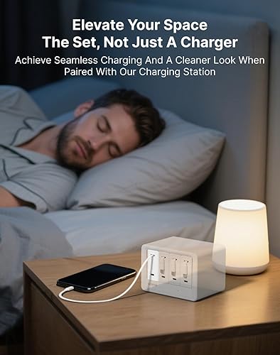 Miniatura 2 de Gitryin Bloque de cargador de teléfono USB portátil, cargador de pared retráctil con cable Lightning retráctil de 33.5 pulgadas, bloque de carga