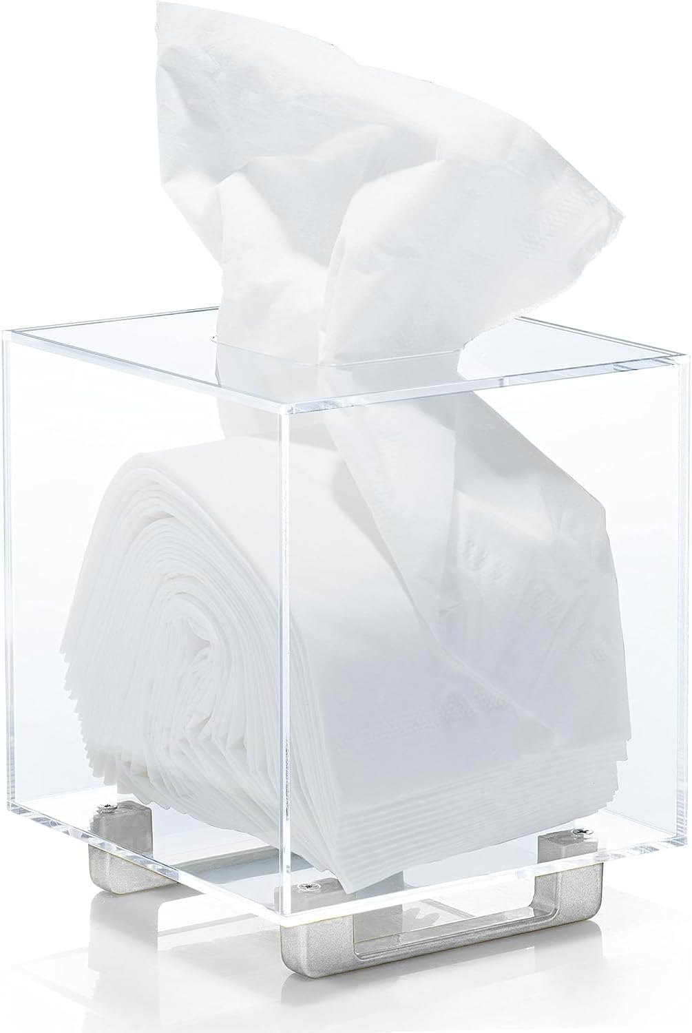 YoBa Thick Acrylic Tissue Box Holder Rectangular Tissue Box Dispenser with Silver Plated Aluminum Legs for Bathroom, Kitchen, Bedroom, Office, Hotels and Restaurant (Rectangle, Clear (Silver Legs))