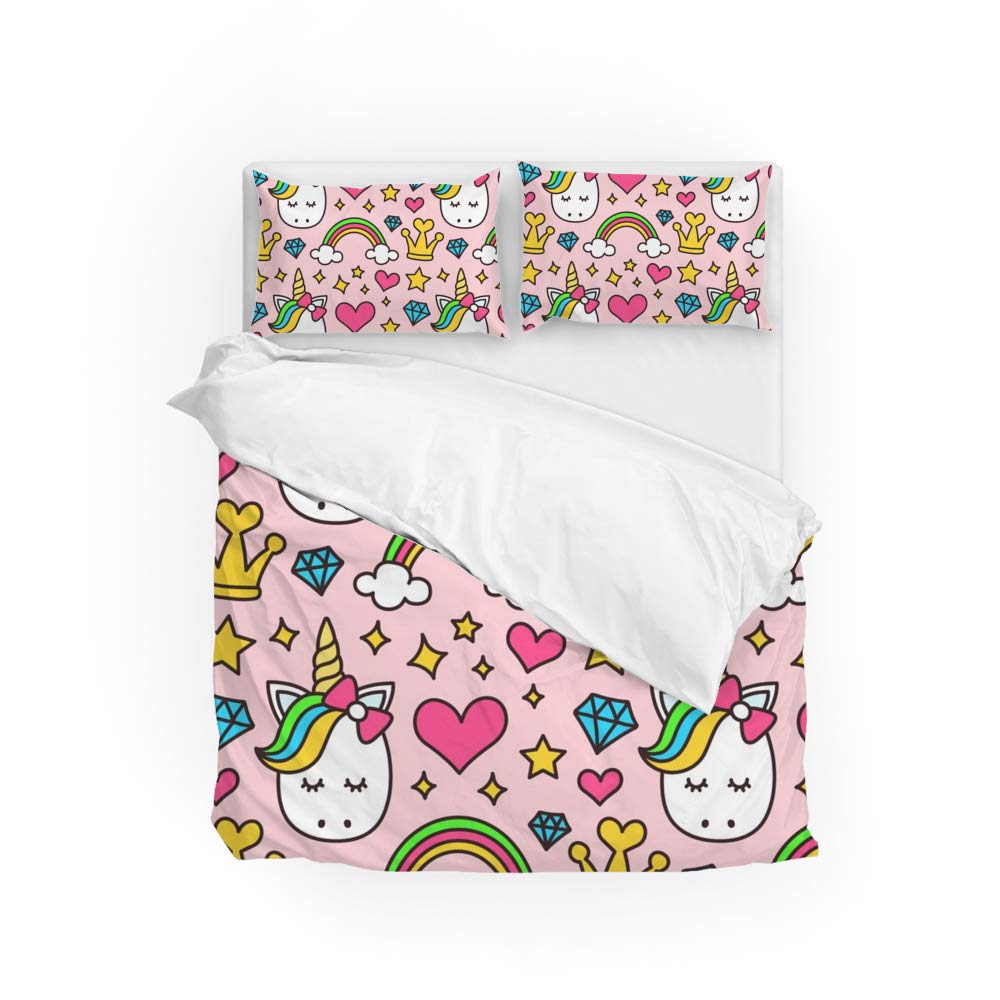 Parure de lit licorne rose double en polyester ultra doux et durable