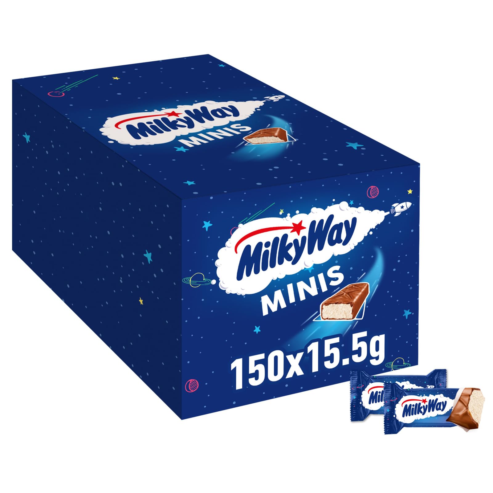 Milky Way Minis Schokoriegel, Schokolade Großpackung, Lockere Milchcreme, 150 x 15.5g, 2,3kg