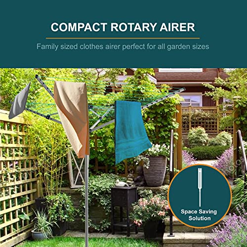 OurHouse 4 Arm Rotary Airer Clothes Line - Outdoor Clothes Line for Garden Use, Rust & Weather Resistant, Space-Saving Drying Solution, Adjustable Height & Ground Spike, 50m Drying Capacity - Image 3
