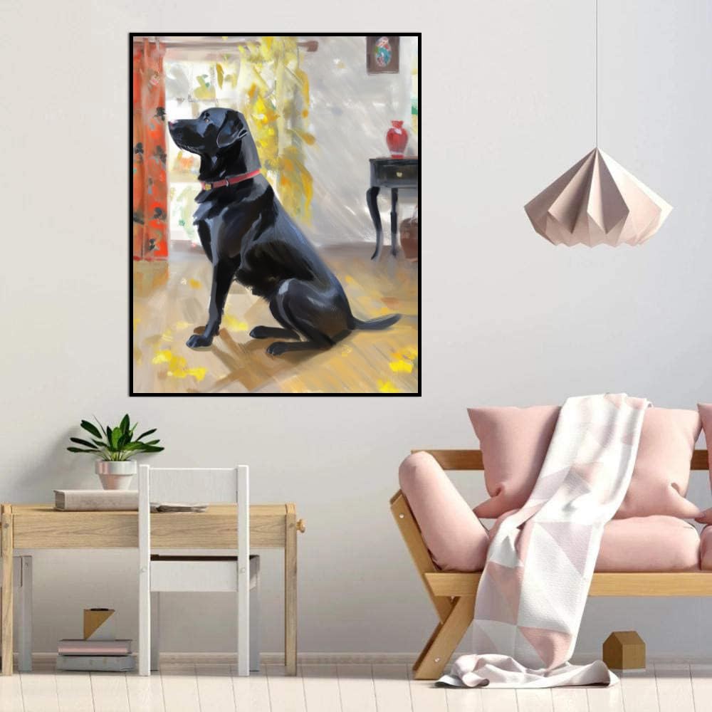 DIY Paint by Numbers Labrador Retriever Dog on Canvas Painting Kits for Adult, Beginner Oil Painting Kits Gift 12x16inch(30x40cm) Frameless