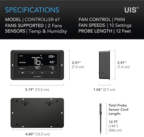 Vista 6 de AC Infinity Controlador 67, Controlador de ventilador inteligente Bluetooth con temperatura, humedad, horarios, ciclos de cultivo, programación