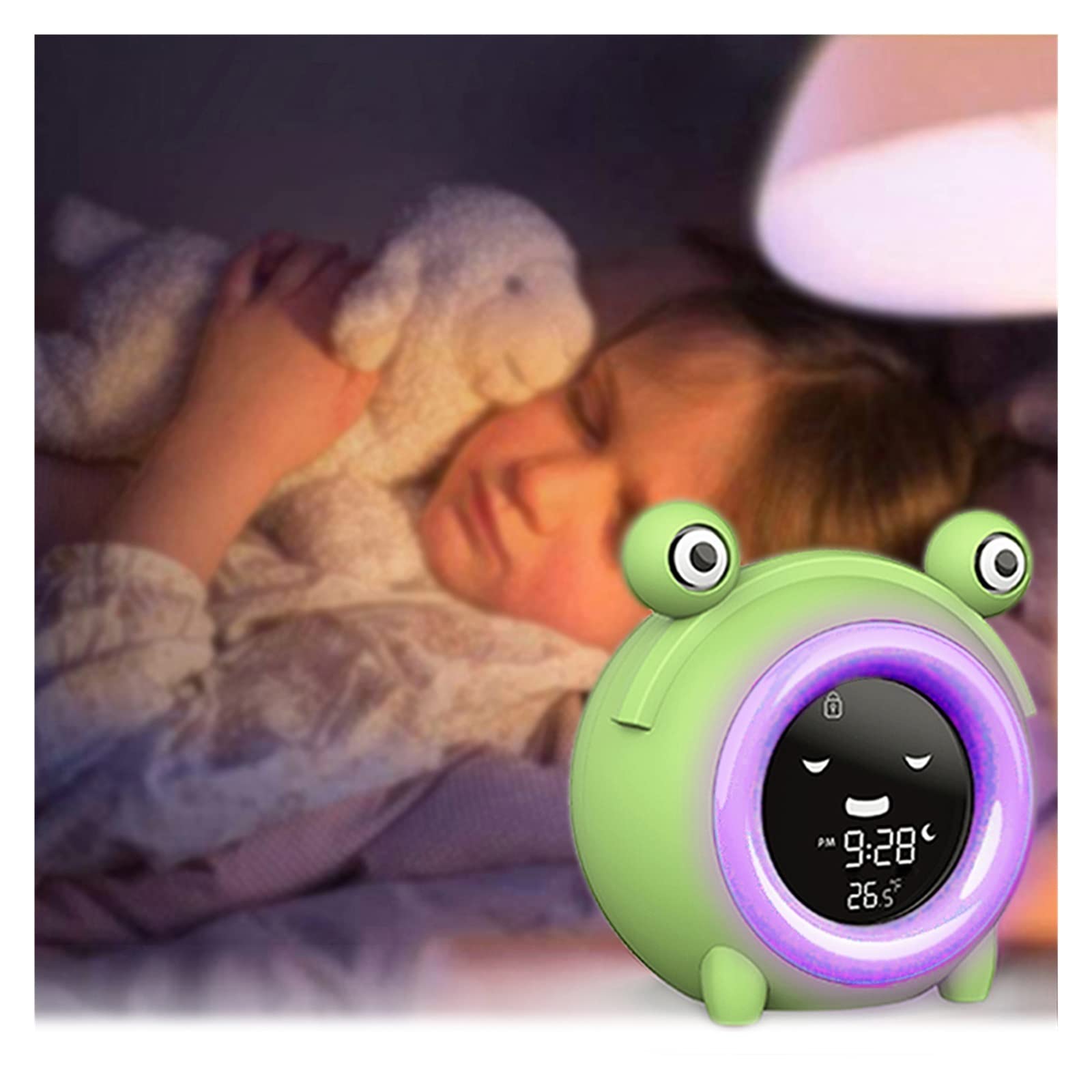 Światło budzenia dla dzieci Digital Frog Kids Budzik Wake Up Light, Night Light Wykrywanie temperatury dzieci śpią Trener snu dla dzieci